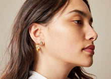 Load image into Gallery viewer, Solar Halo Hoop Earrings - Yellow Gold Plate
